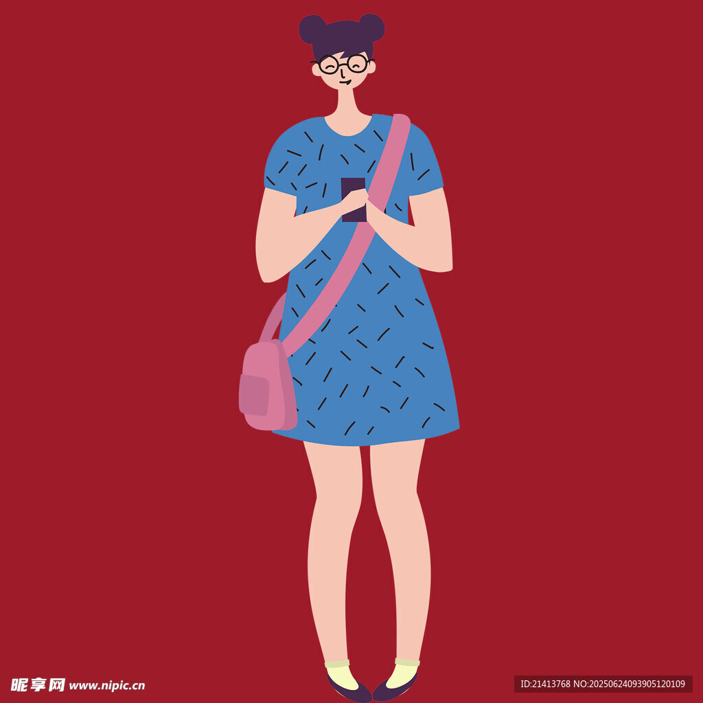 穿蓝裙挎包的时尚女孩