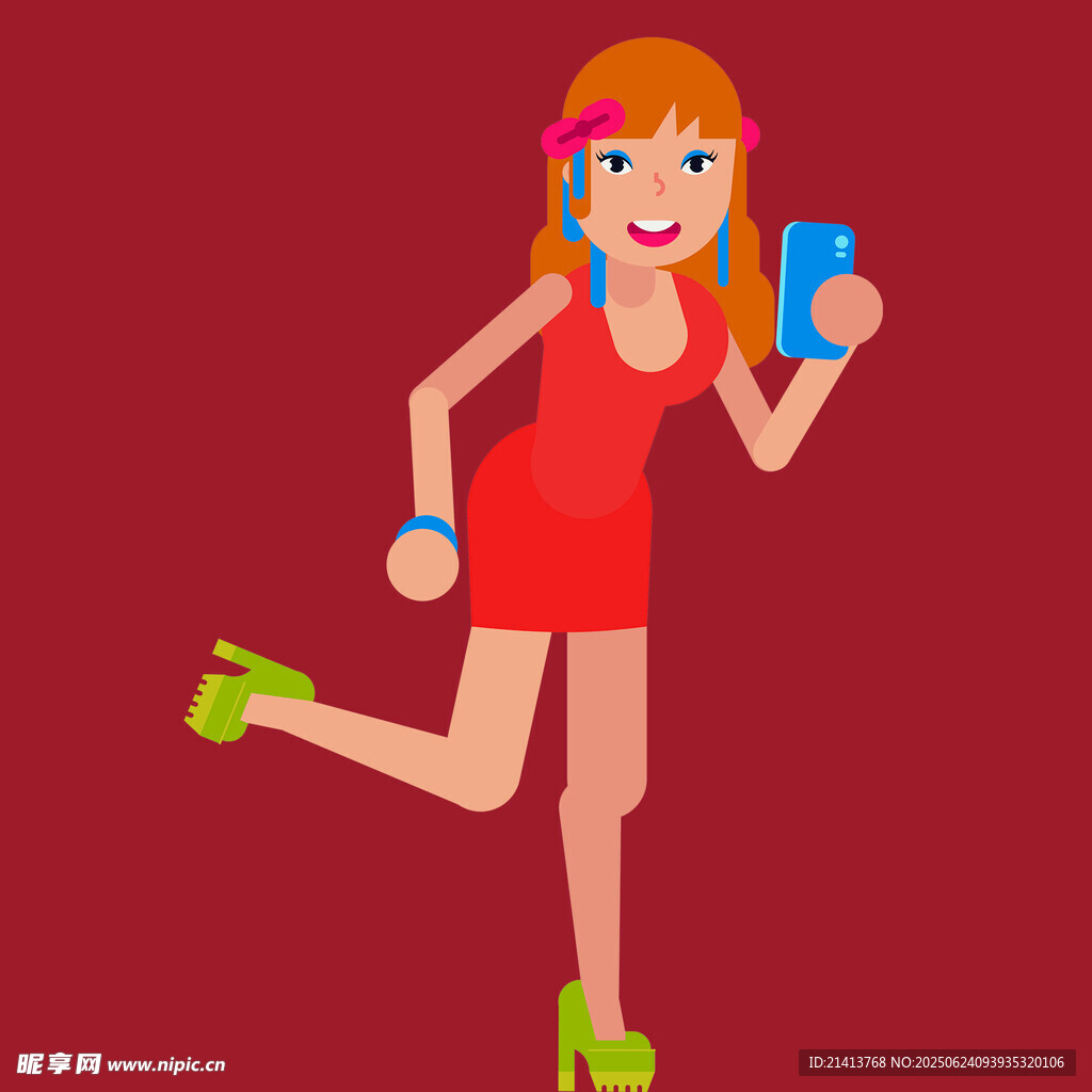 红衣女子跑步听音乐