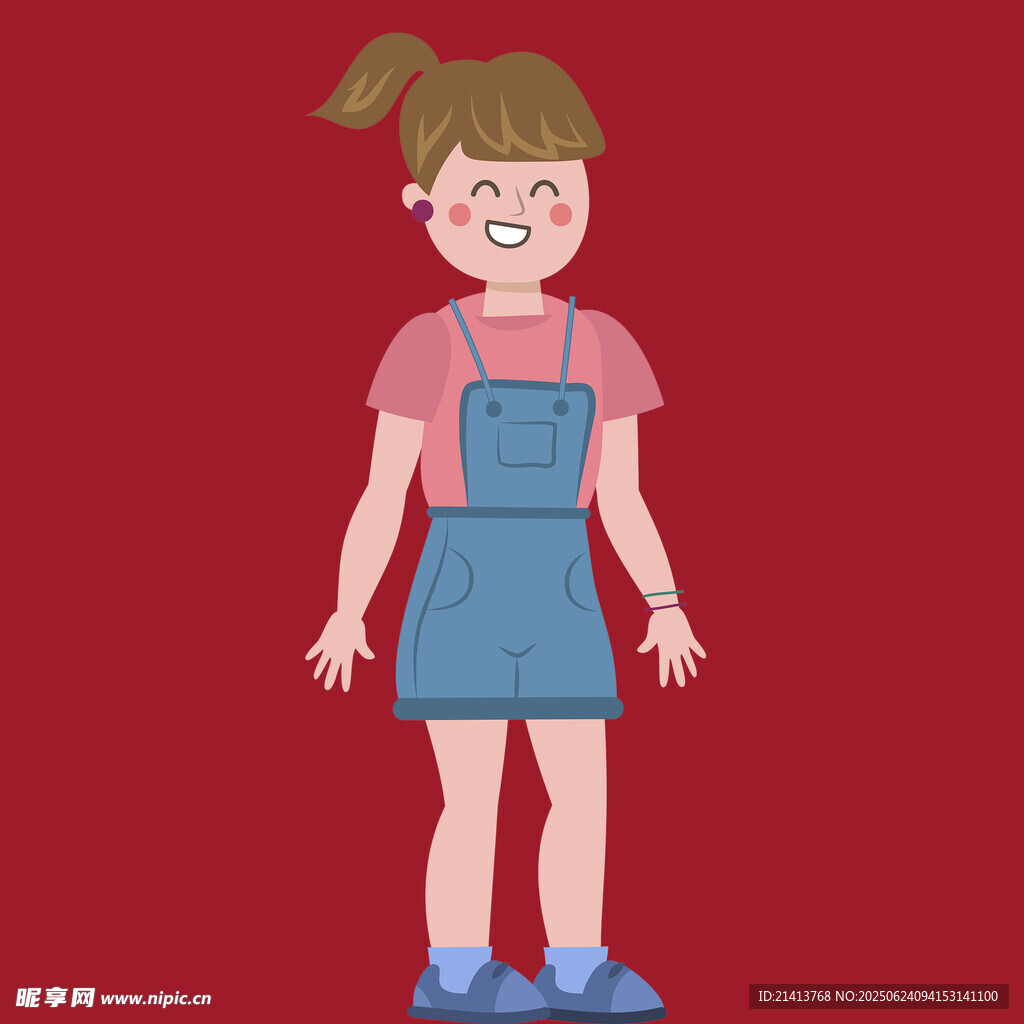 穿背带裙的微笑女孩
