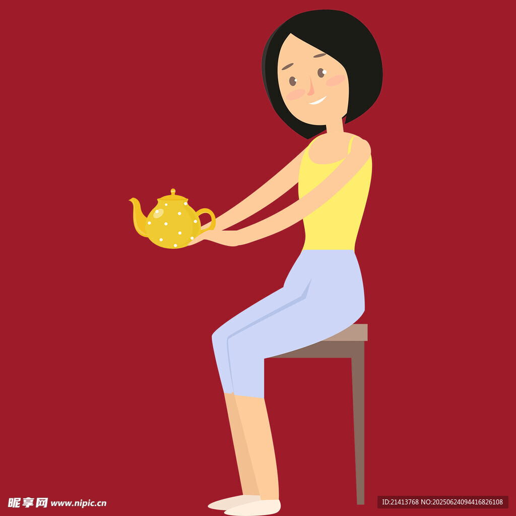 女子优雅端坐手持茶壶