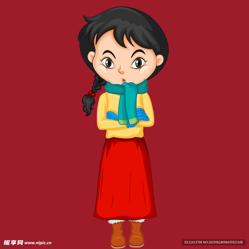 扎辫女孩身着秋冬服饰