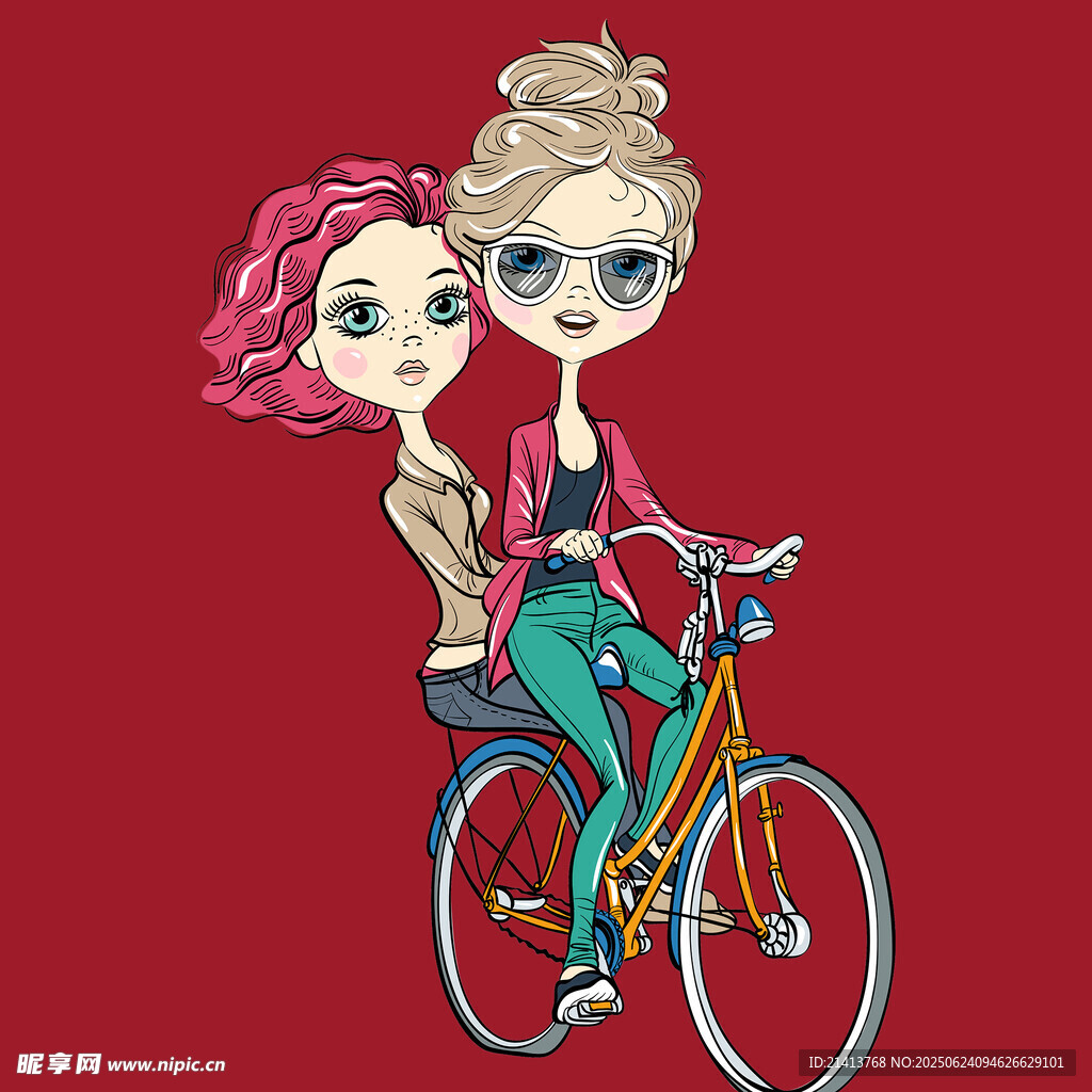 骑车的时尚姐妹花