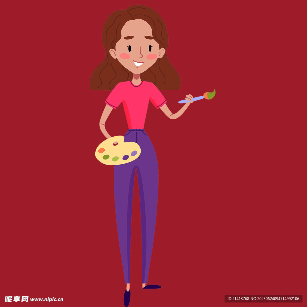 手持画具的女性艺术家