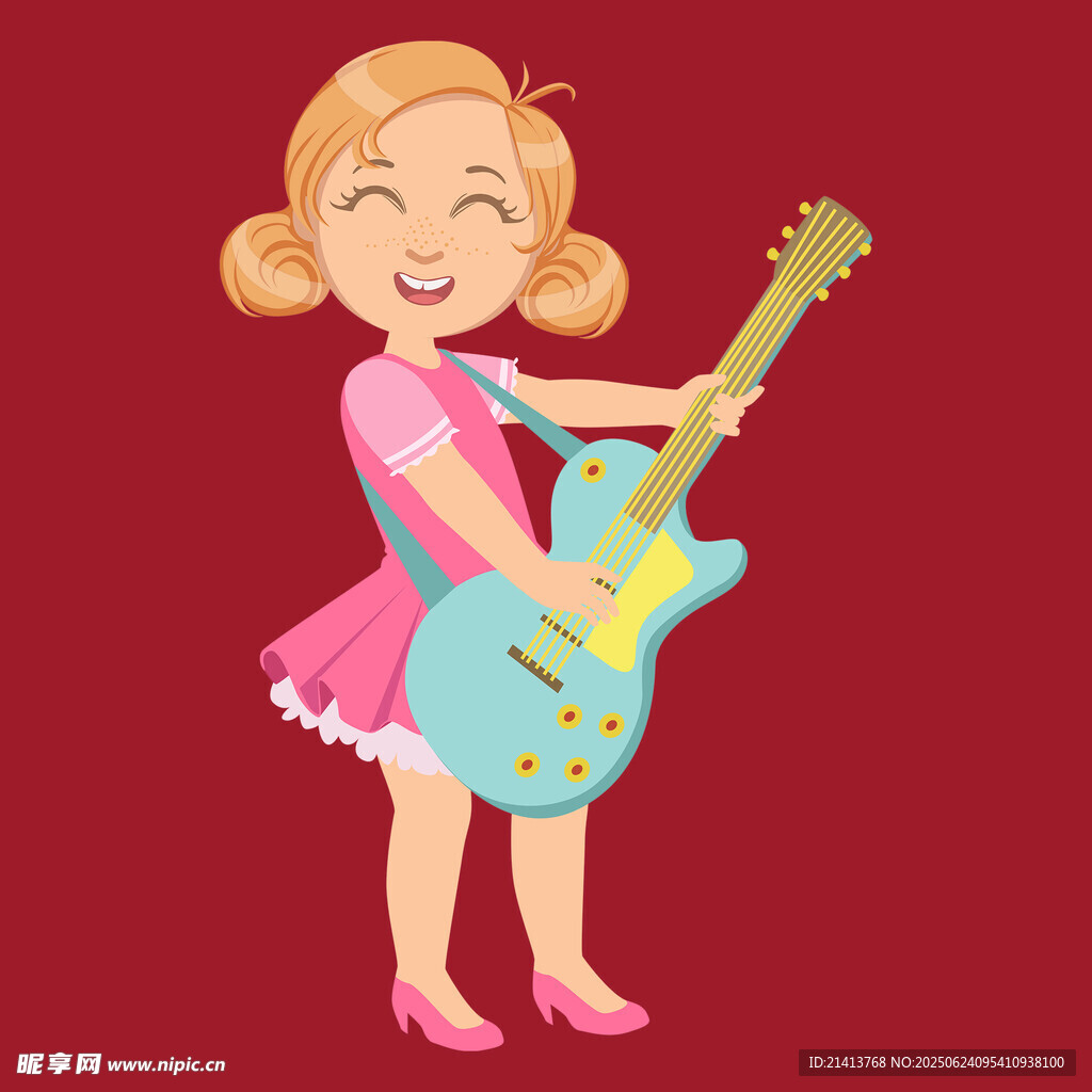 弹吉他的可爱小女孩
