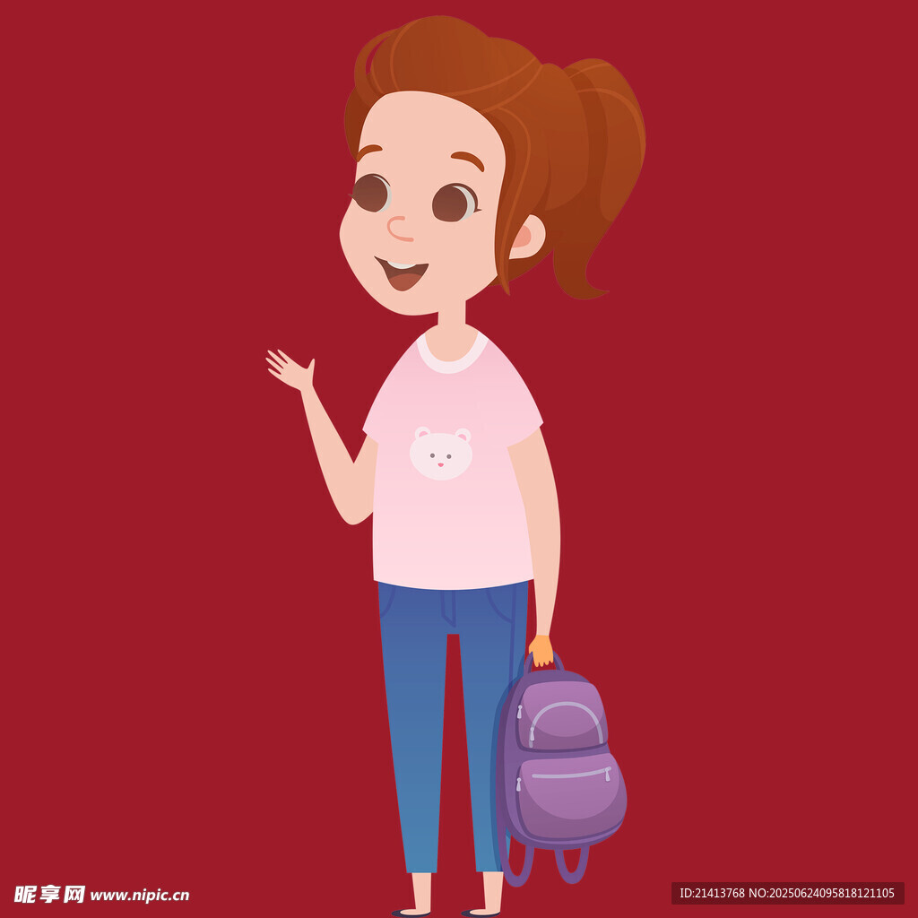 背着书包的可爱女孩