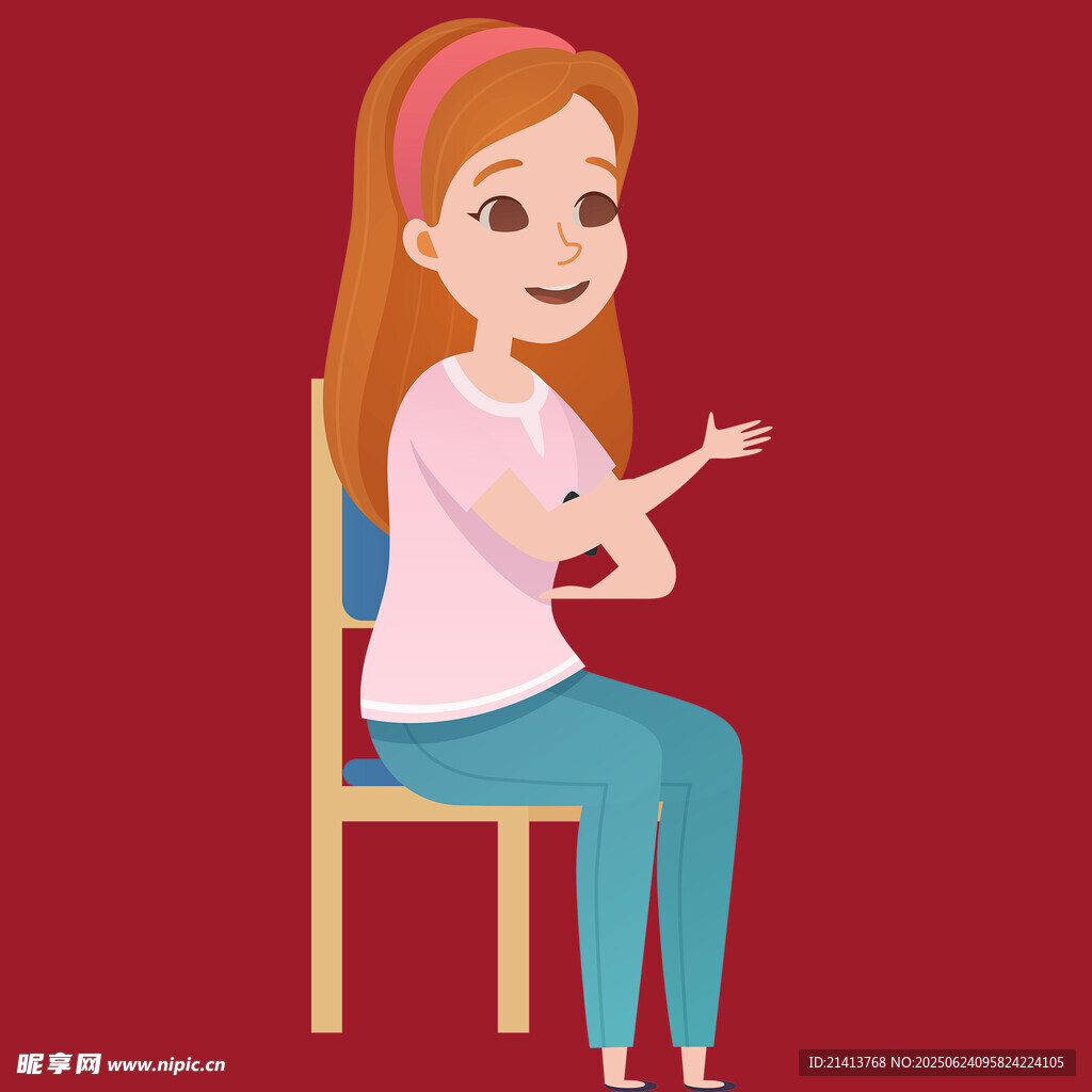 女孩坐椅上展示手臂