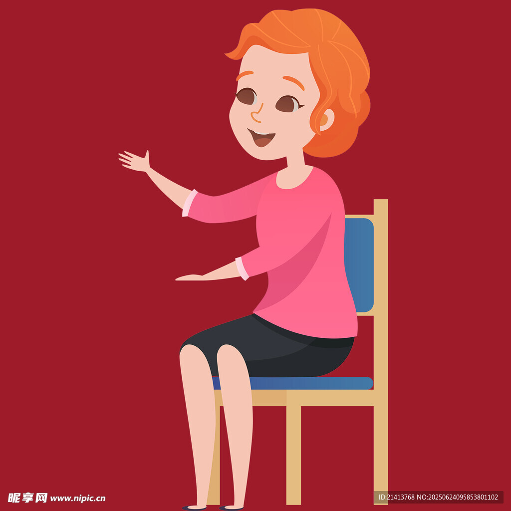 坐着的红衣女士做手势