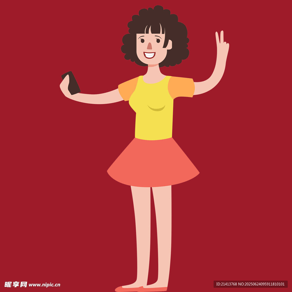 挥手女孩手持物品