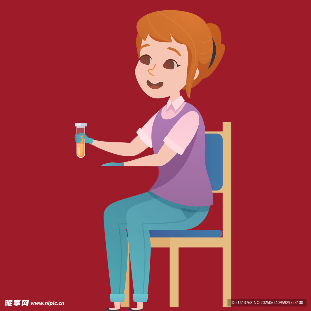 女孩坐着手持试管做实验
