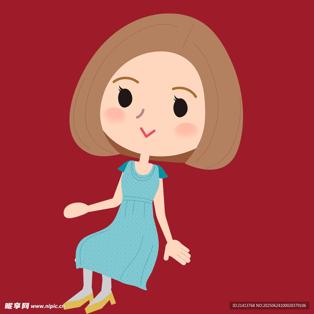 穿蓝裙的可爱卡通女孩