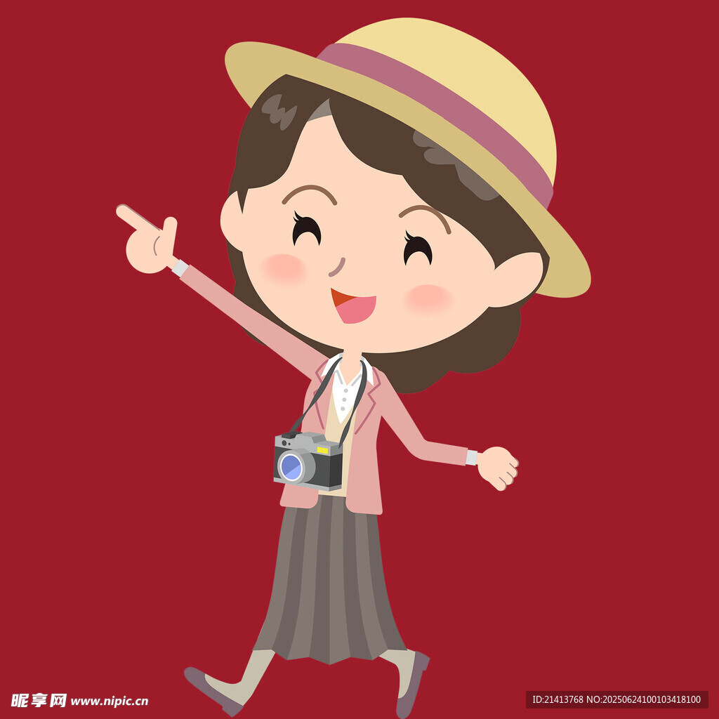 旅行女孩开心指向前方