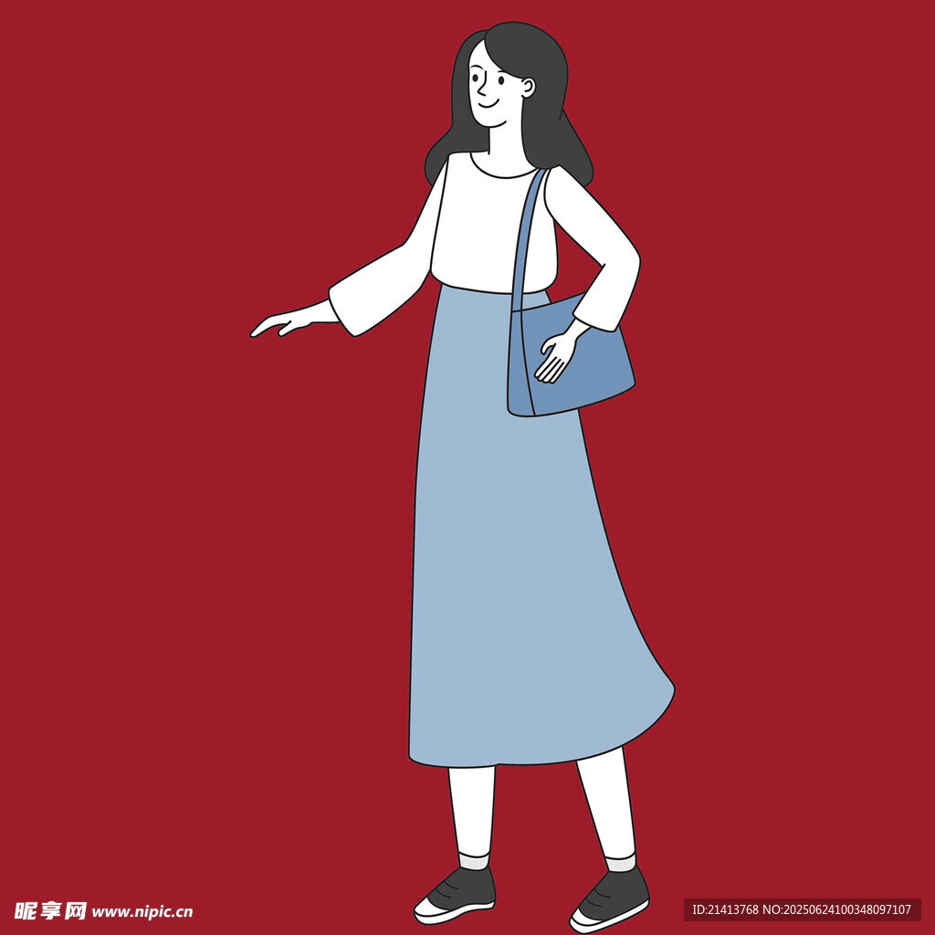 指向右侧的时尚长裙女子