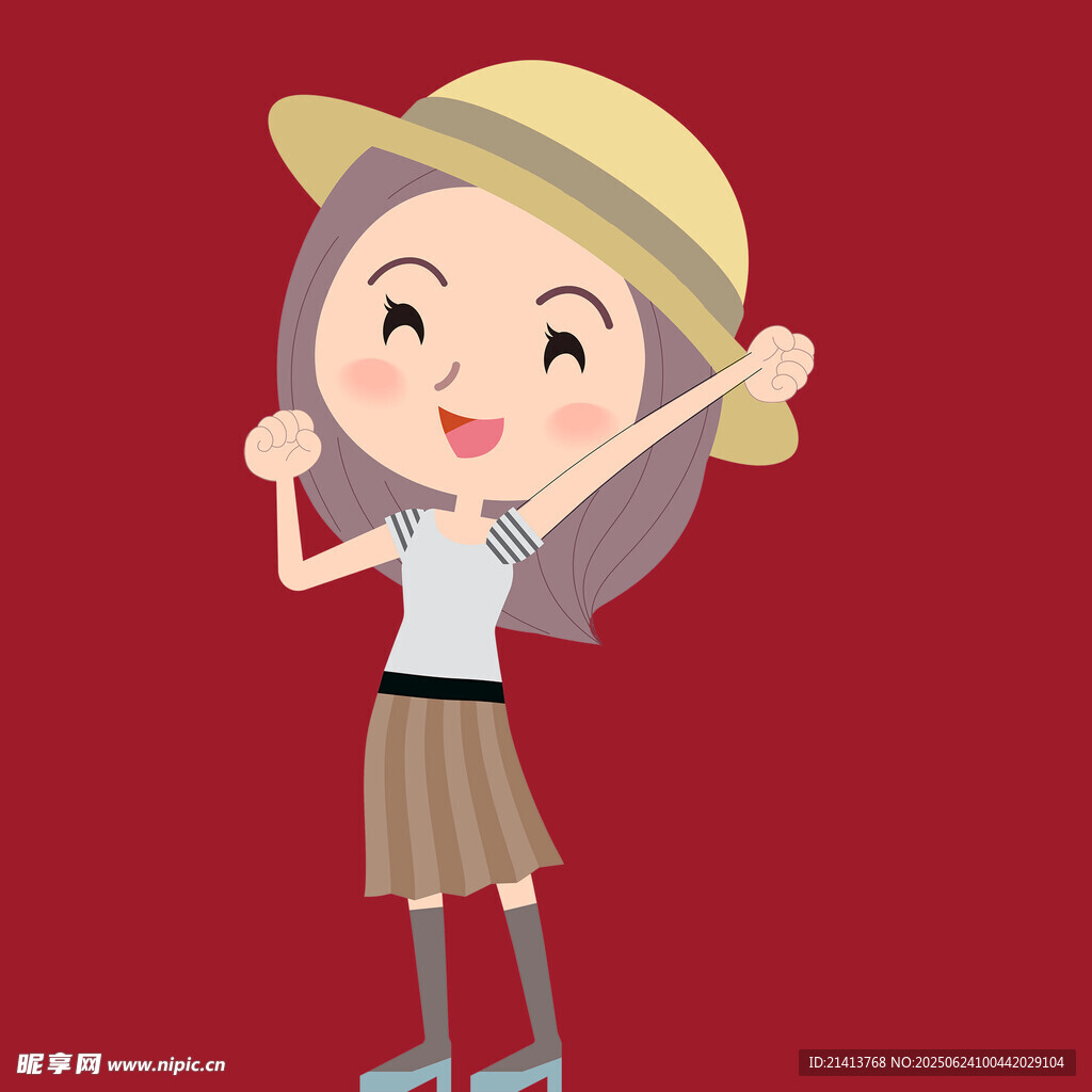 戴帽女孩开心挥手