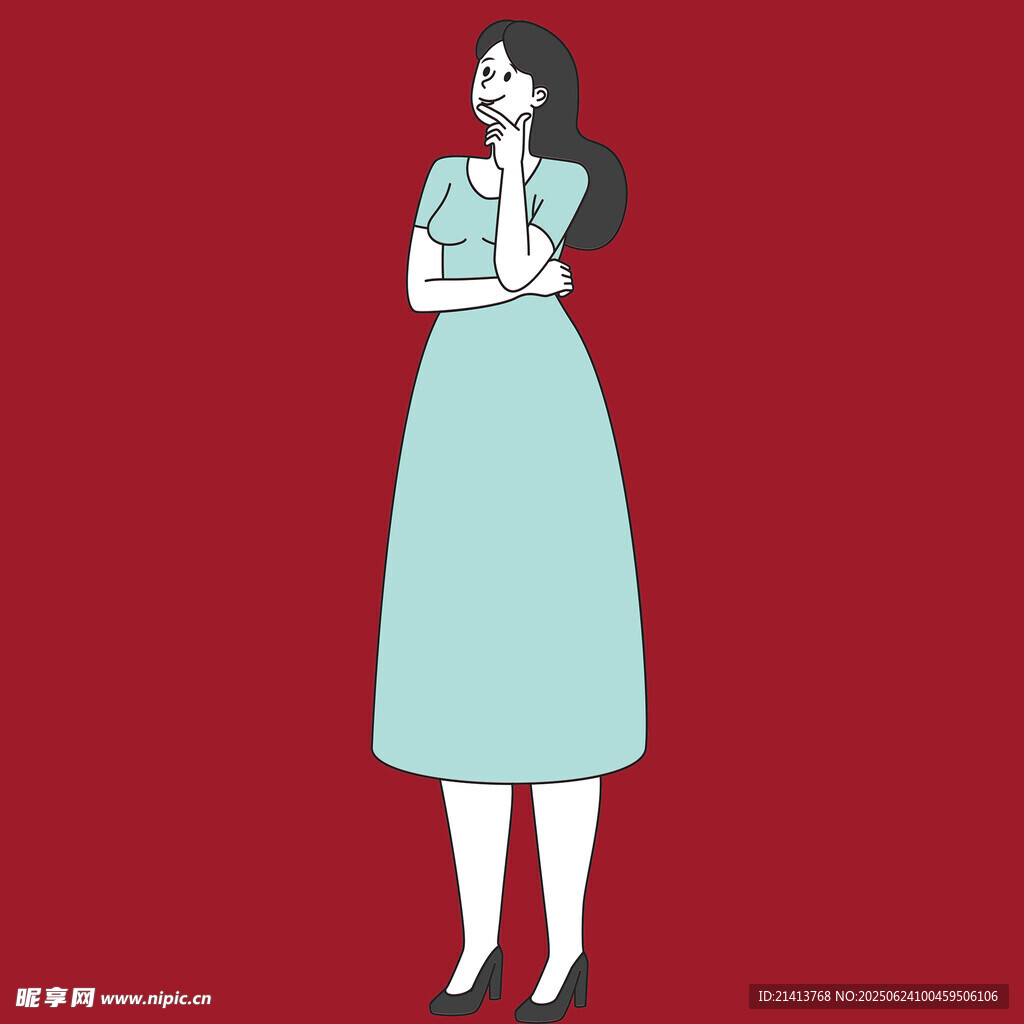 优雅女子身着长裙抱臂而立