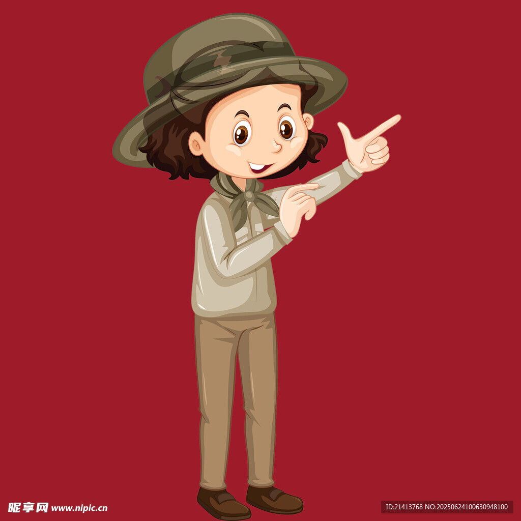 探险女孩指向前方