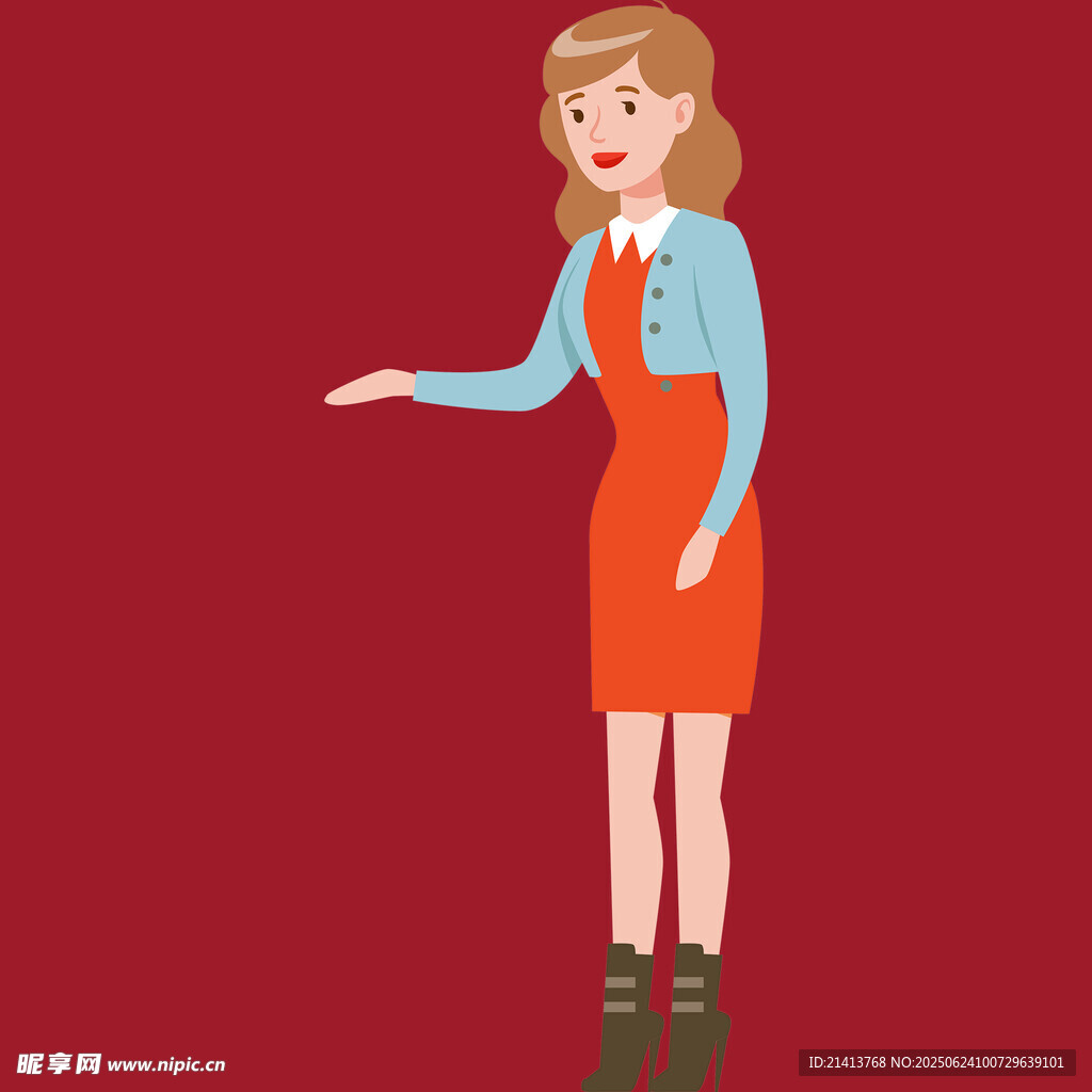 红衣女士伸手指引方向