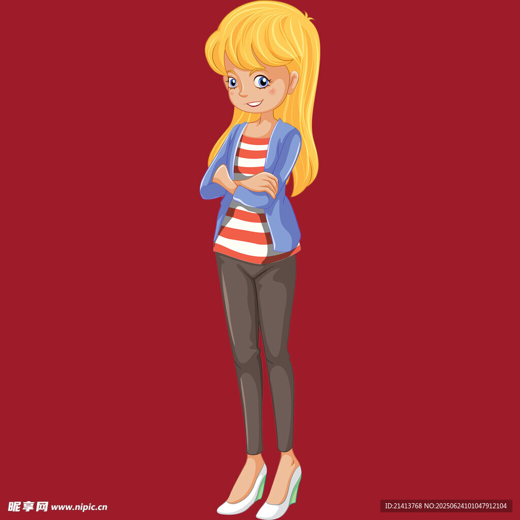 金发女子抱臂站立