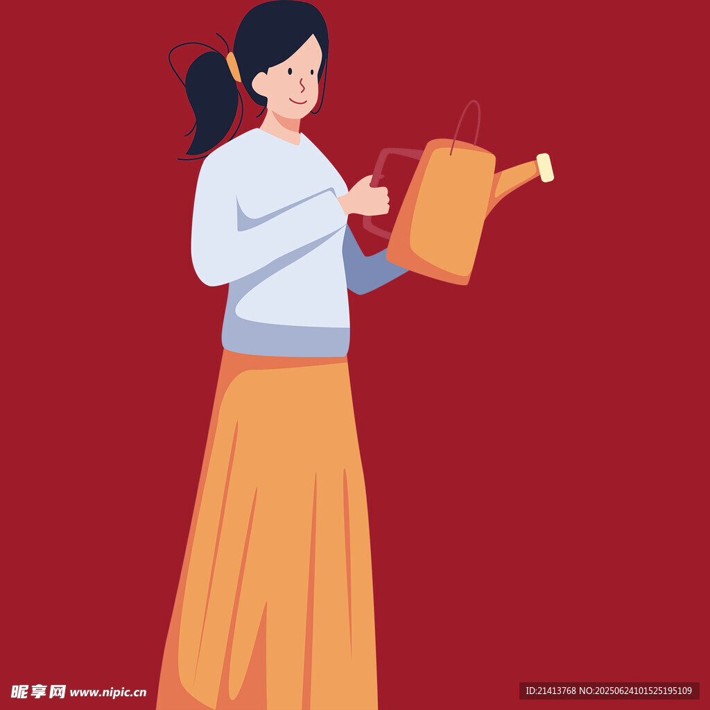 女子手持喷壶进行浇灌
