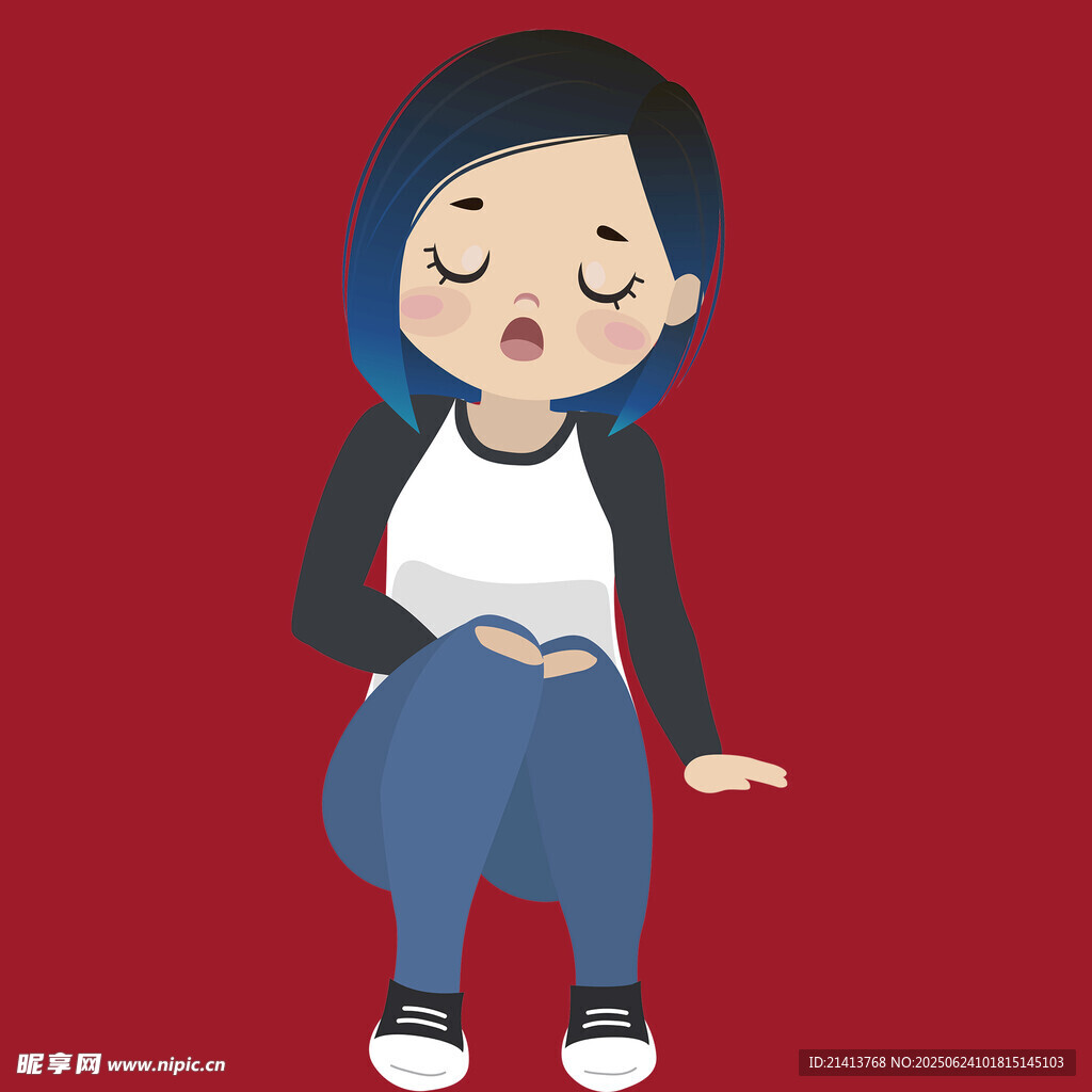 闭眼坐着的休闲风卡通女孩