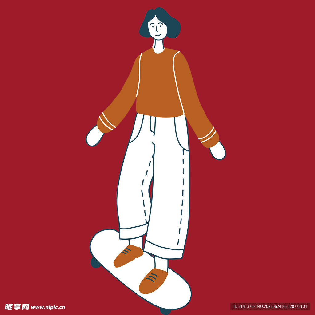 红衣人物滑板插画