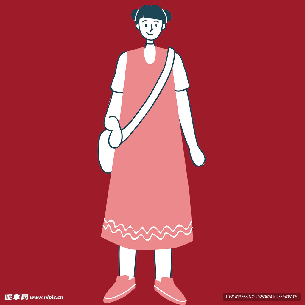 穿裙背挎包的短发女孩