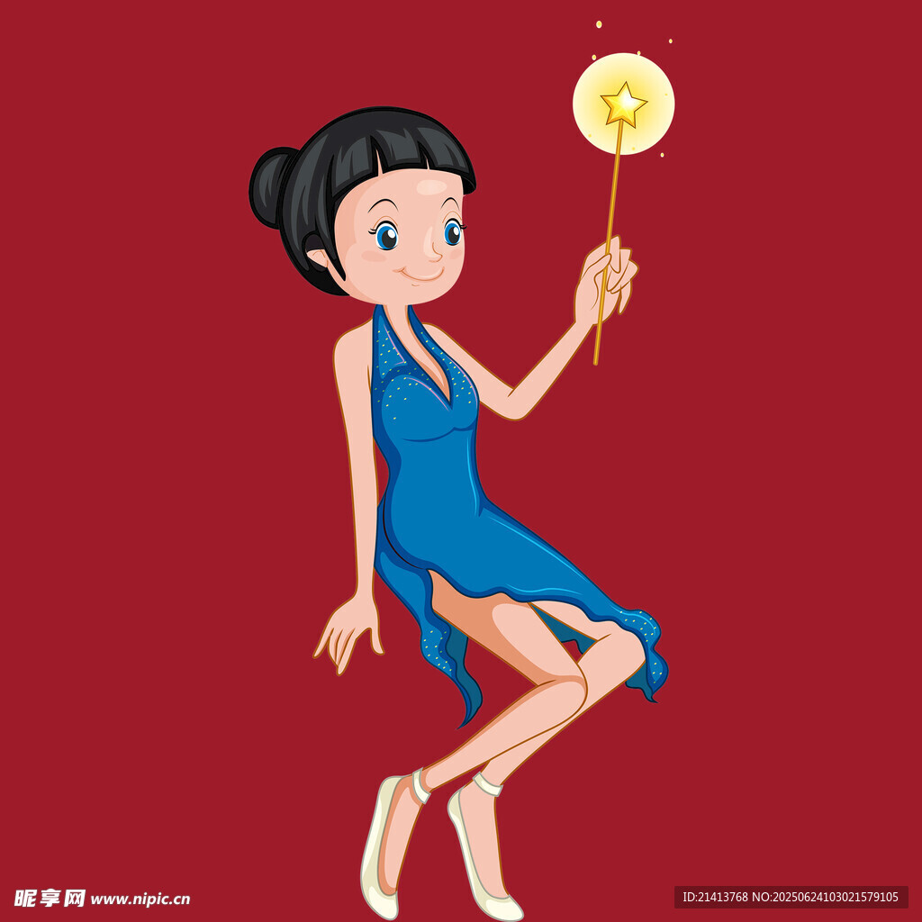 穿蓝裙持棒棒糖的俏皮女孩