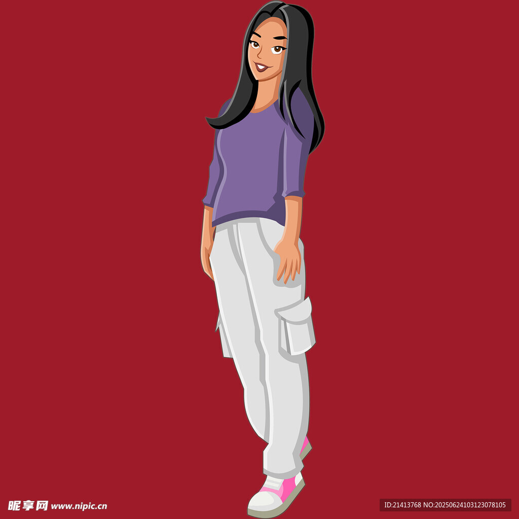 紫色上衣女孩休闲风造型