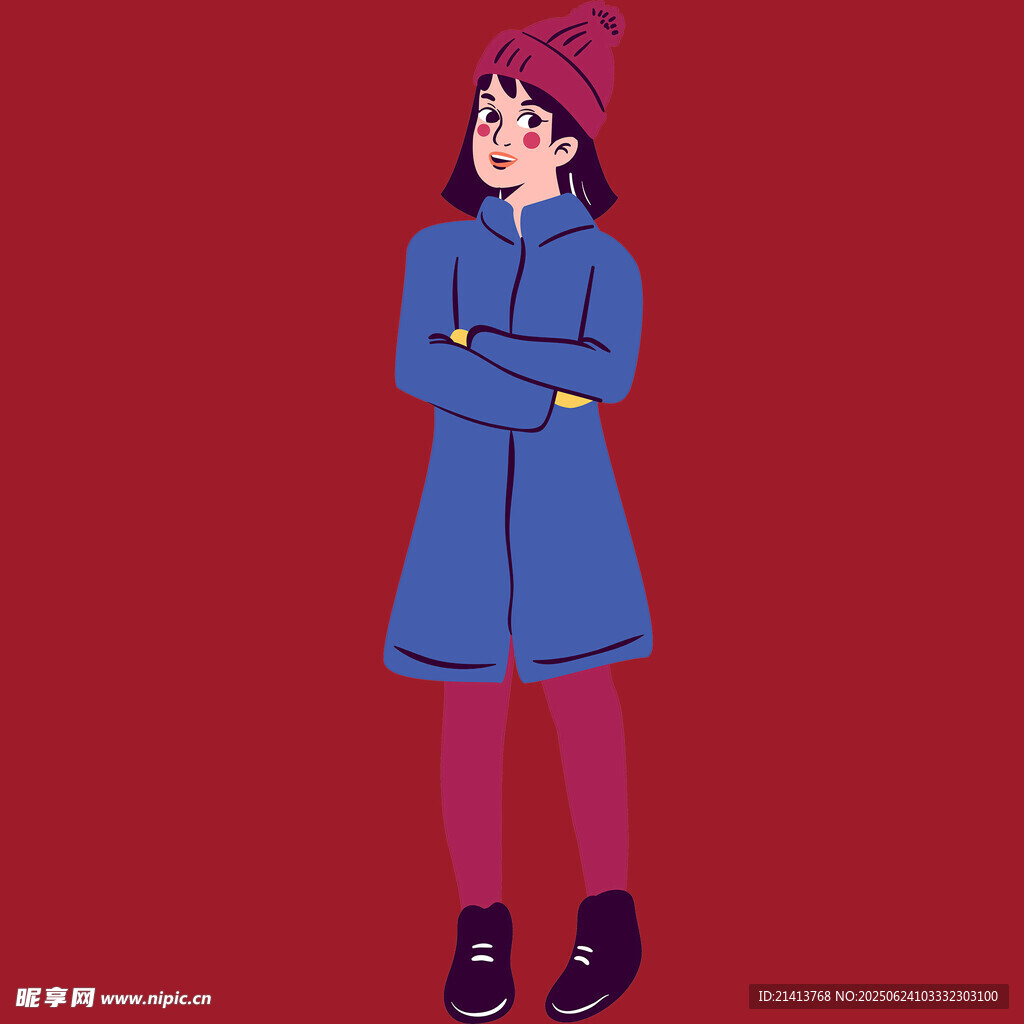红衣女孩抱臂站立