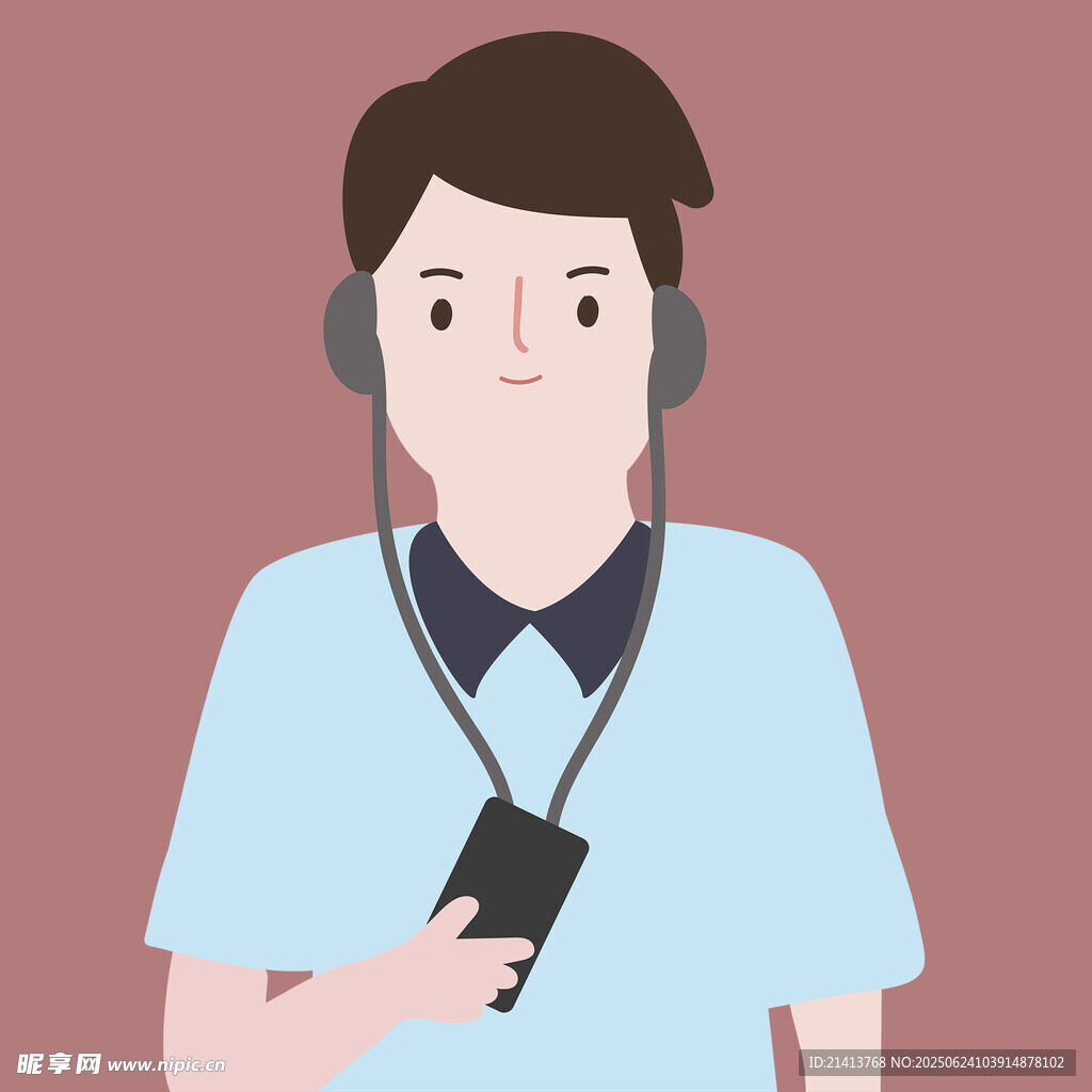 戴耳机手持设备的男士