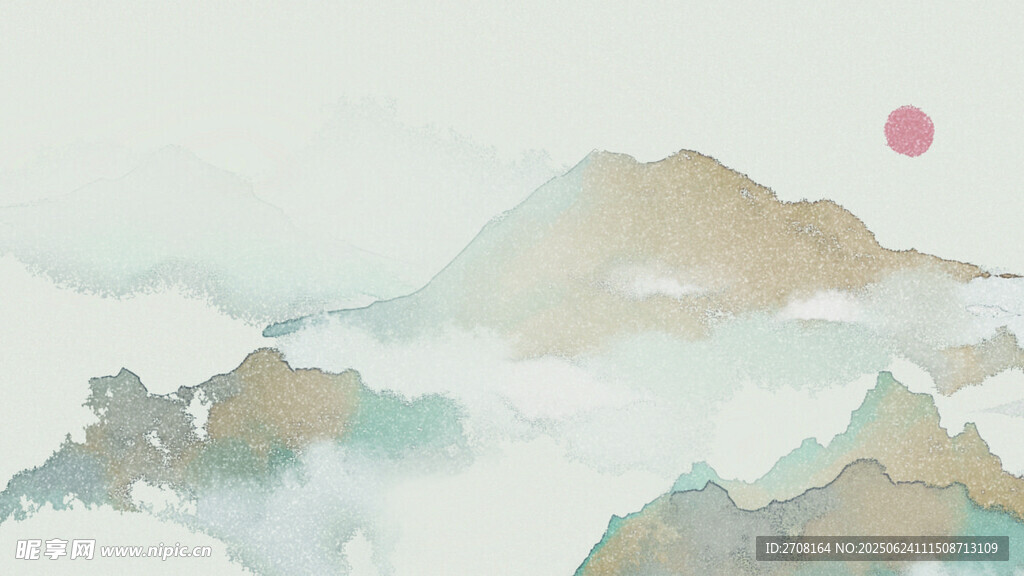 水墨山水间的红日美景 古风背景