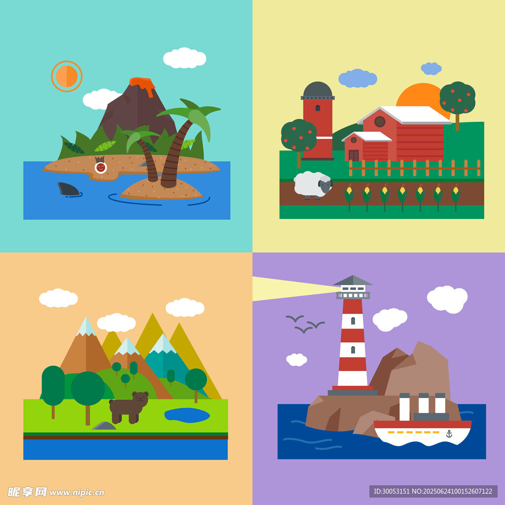 多彩风景插画