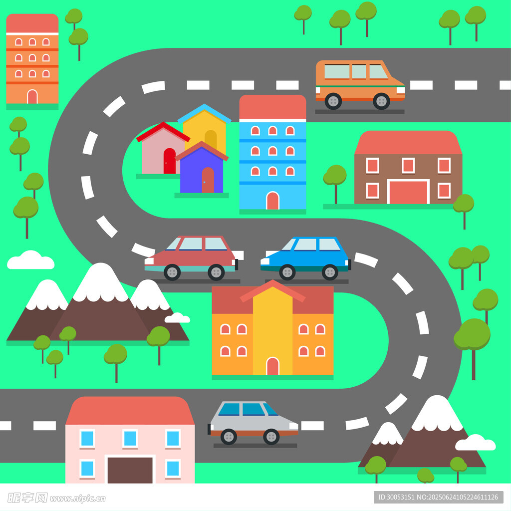卡通风格的城市道路场景