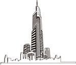 城市高楼建筑线条勾勒图