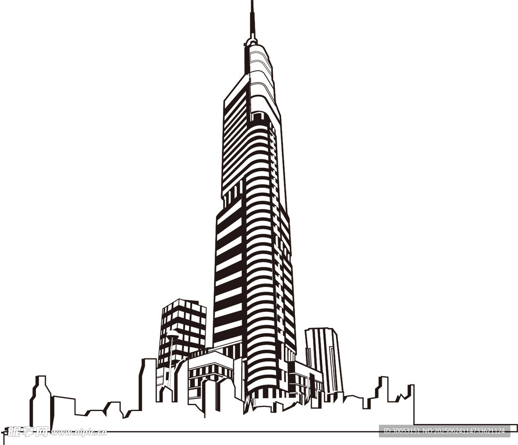 城市高楼建筑线条勾勒图