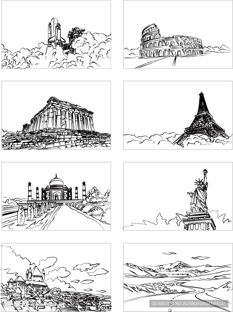 手绘建筑风景速写作品