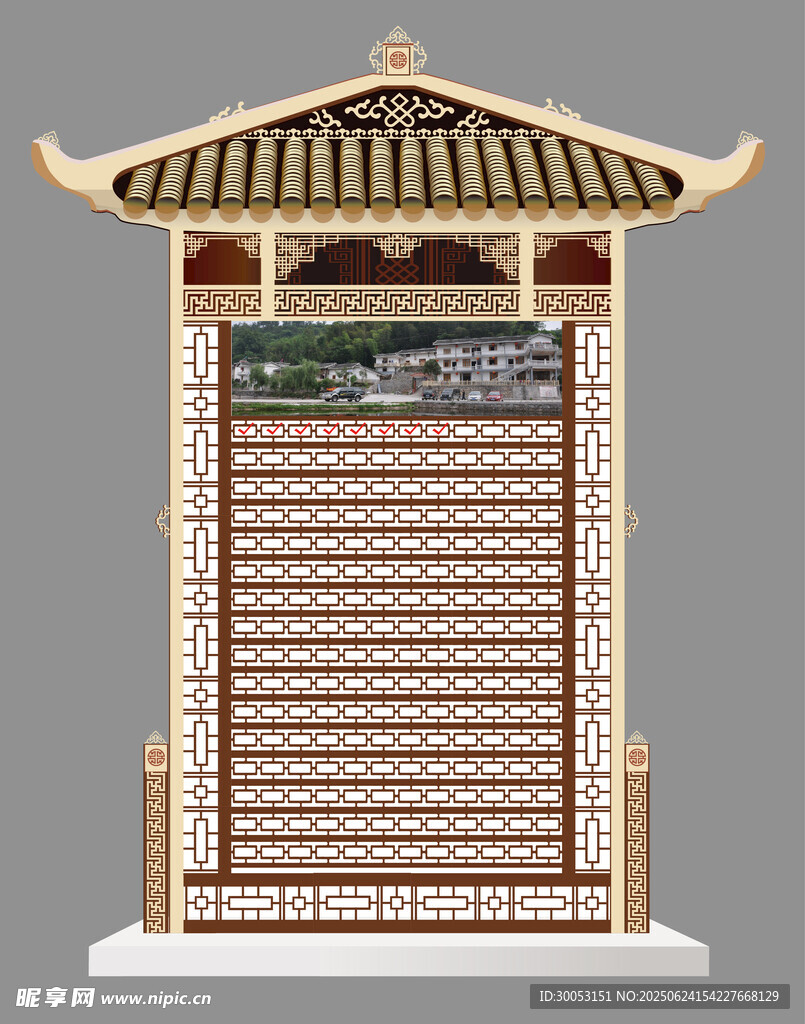 中式古典屏风建筑模型