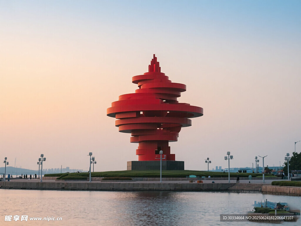 青岛海上红色独特建筑景观