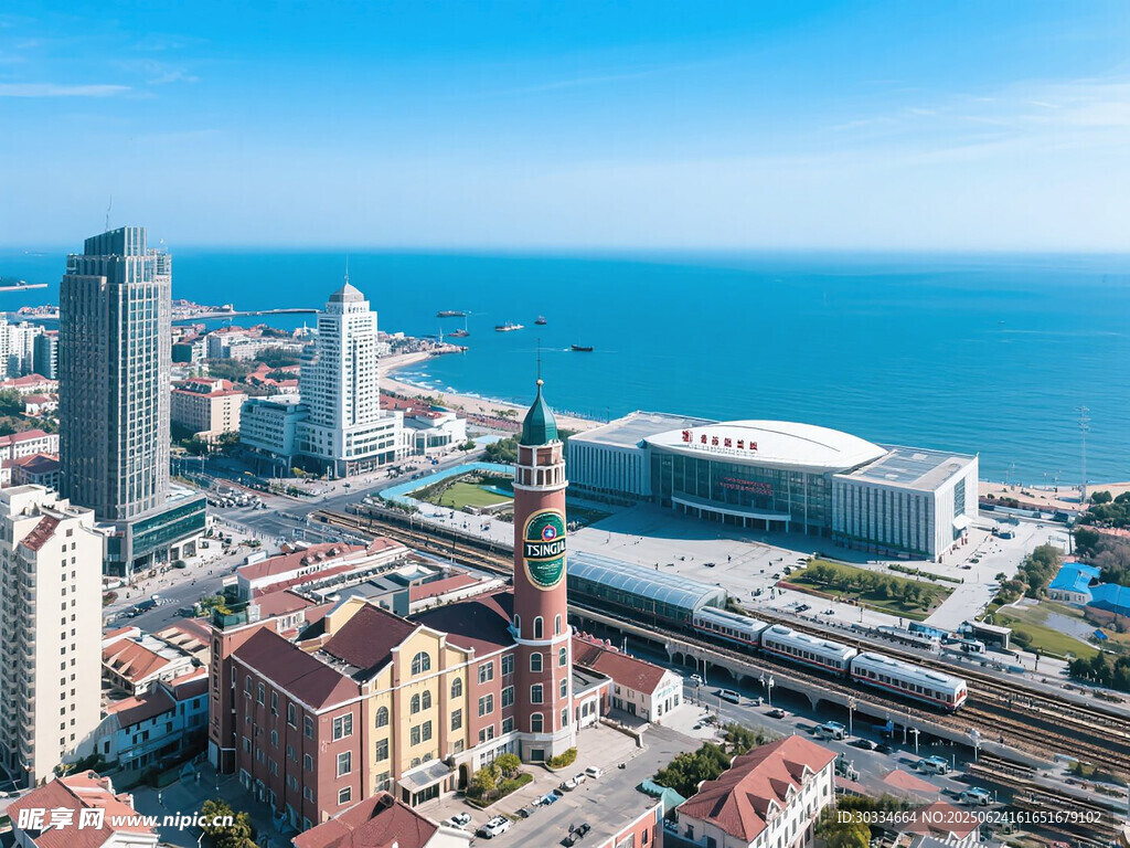 城市海滨风光俯瞰图