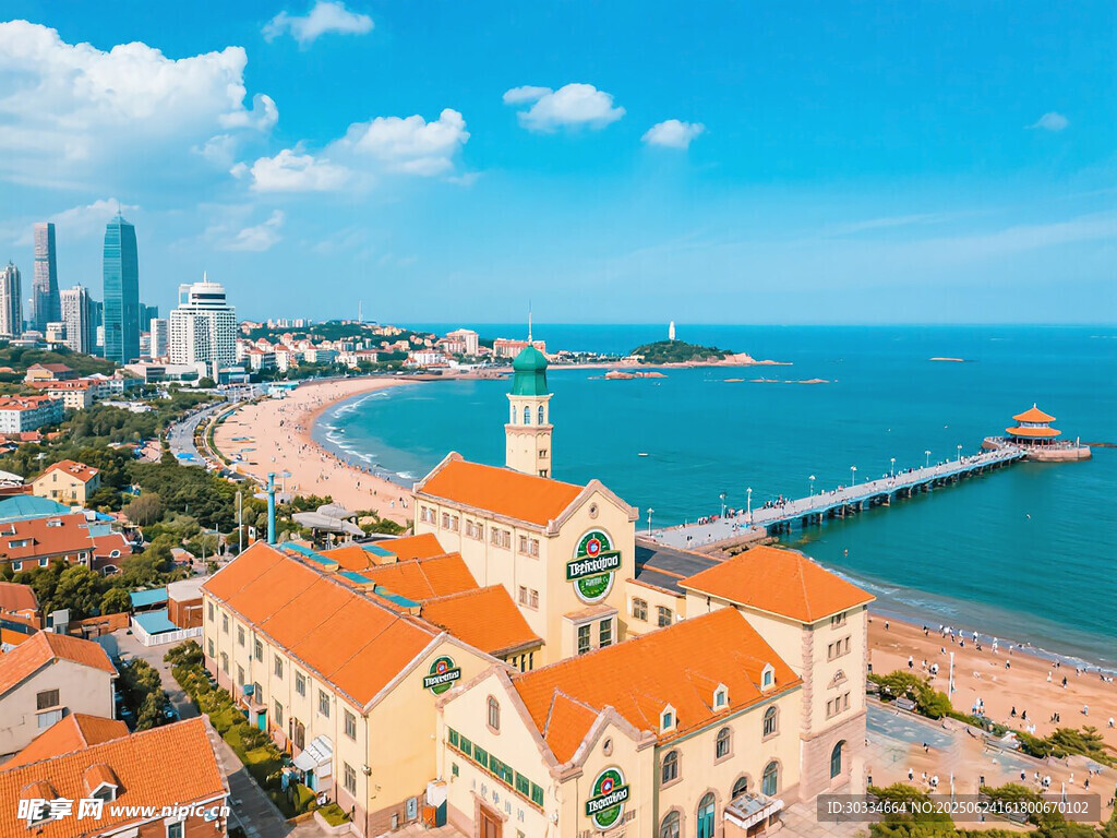 海滨城市美丽风光俯瞰