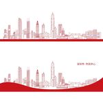 城市天际线红色简约背景图