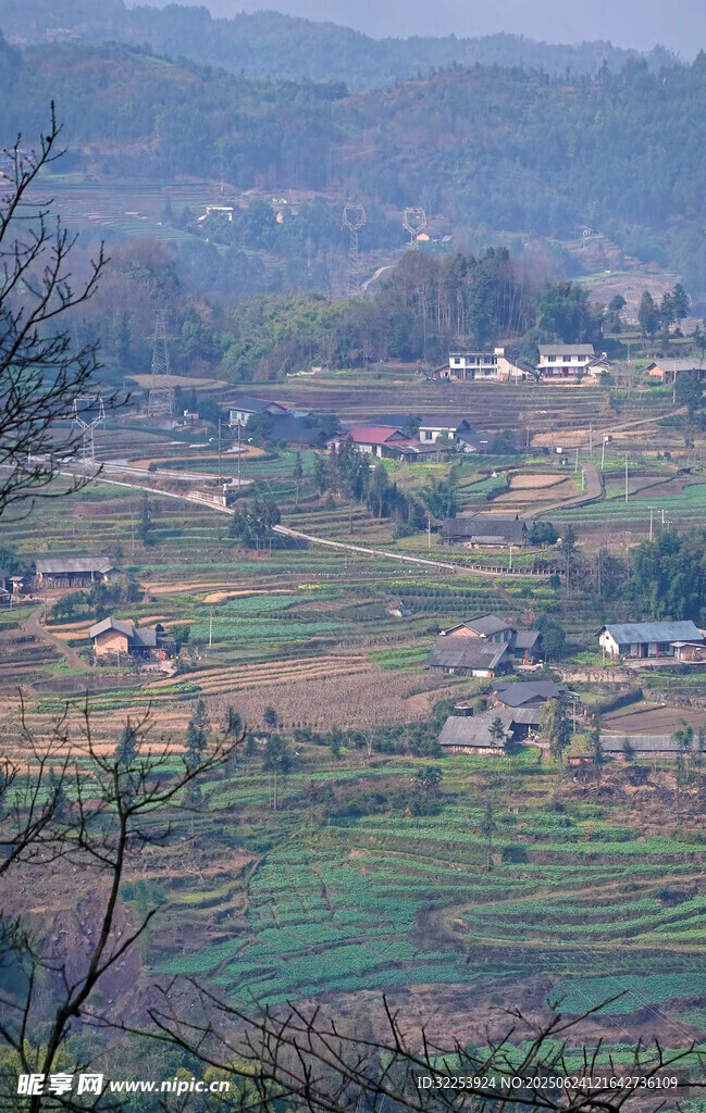 乡村田园风光俯瞰美景