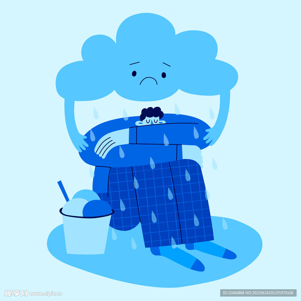 云朵化身雨中打伞的形象