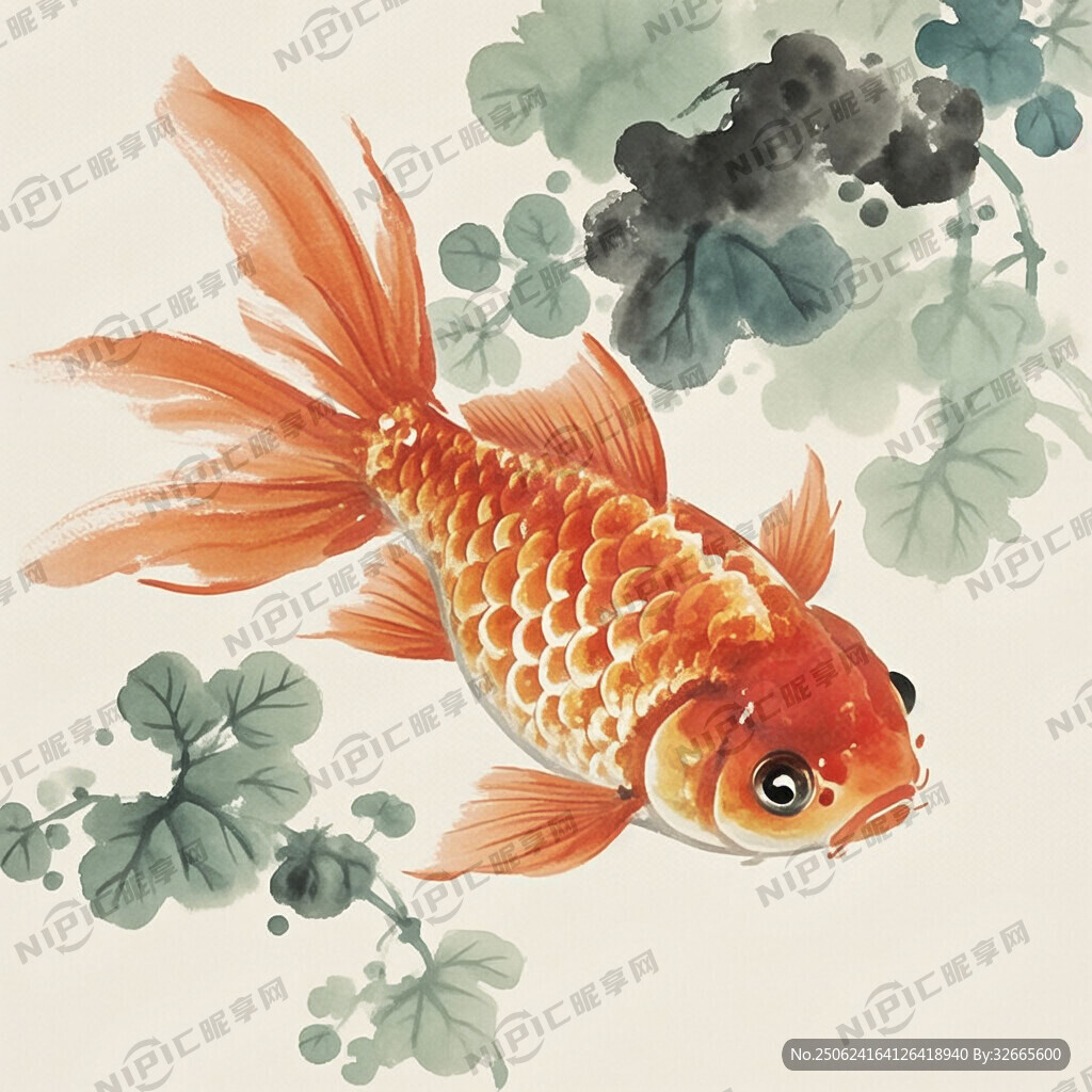 生成一副水墨泰师金鱼