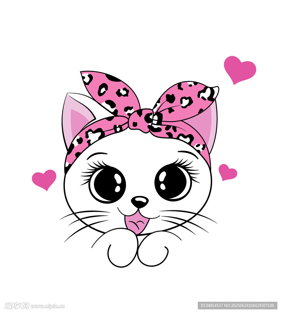 可爱猫咪戴粉色豹纹头巾