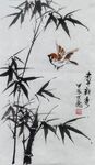 水墨竹飞鸟图