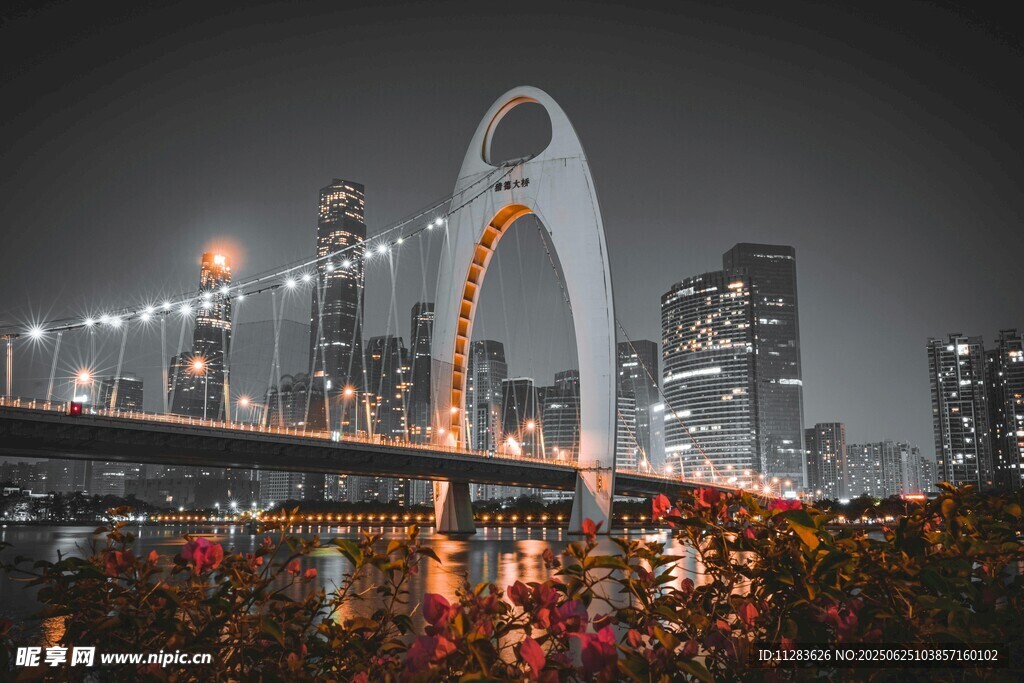 夜晚城市桥梁璀璨夜景