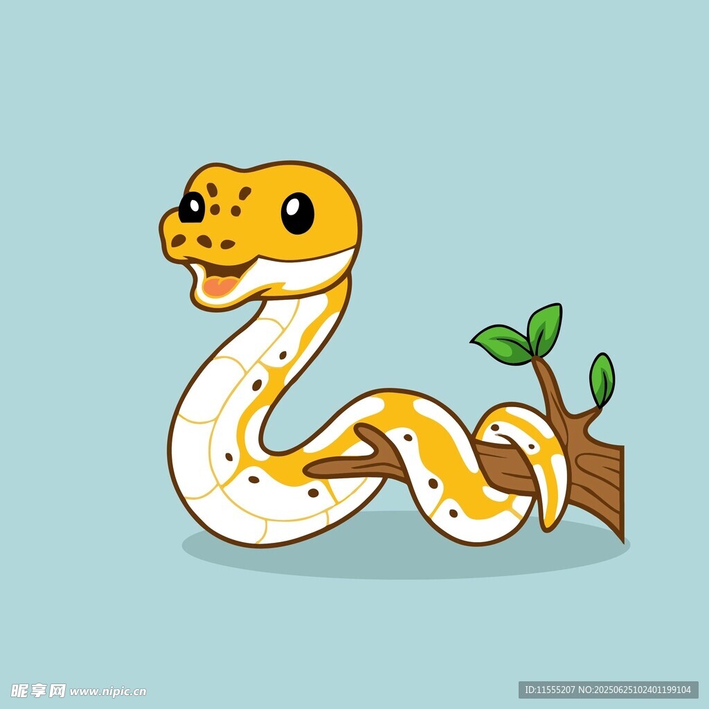 可爱卡通蛇靠在树枝旁