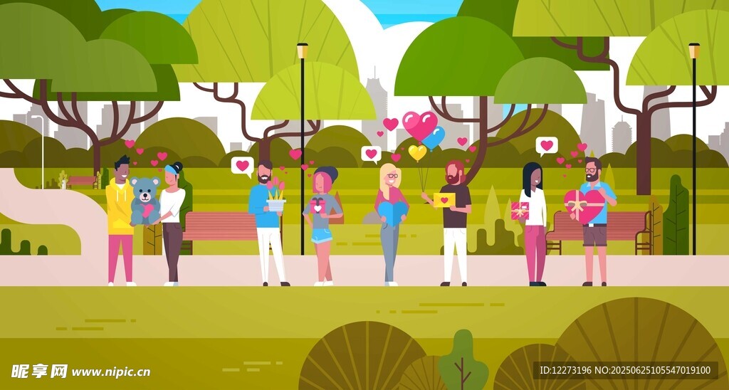 公园中欢乐的人群聚会场景