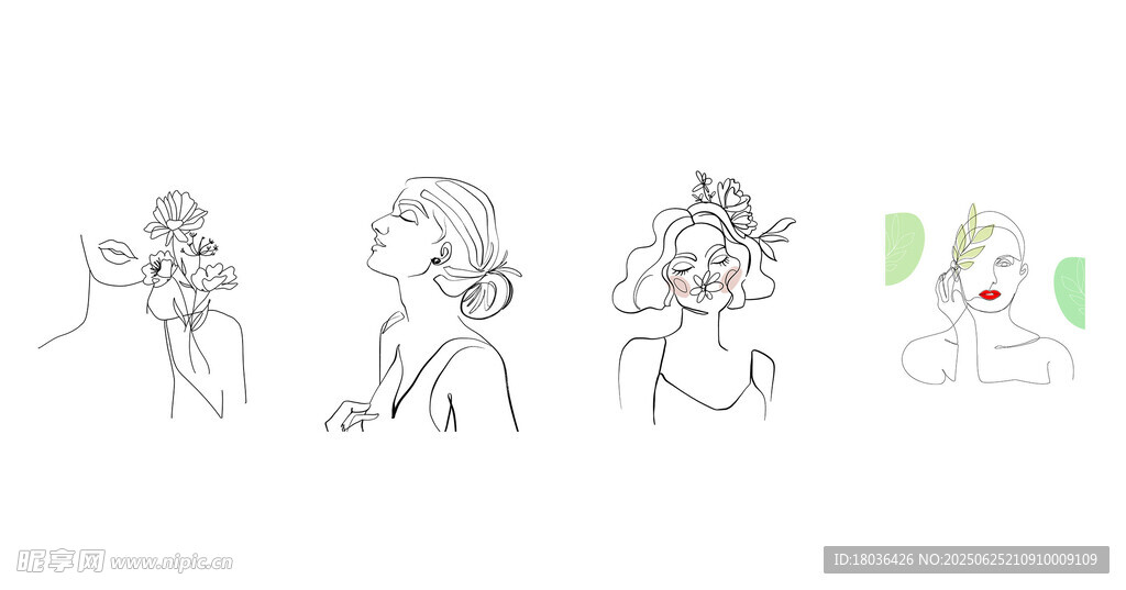 抽象女人和花线条画png