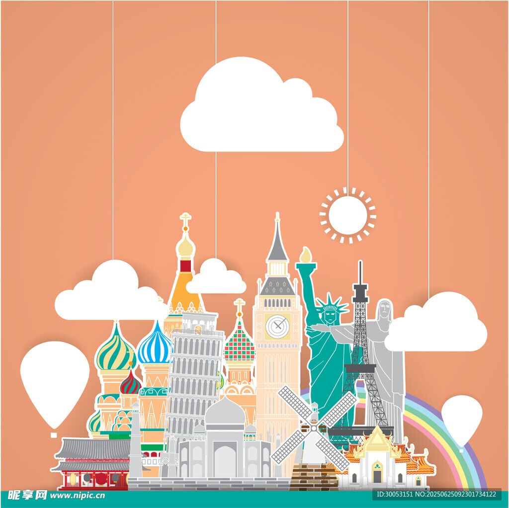 世界著名建筑插画风景